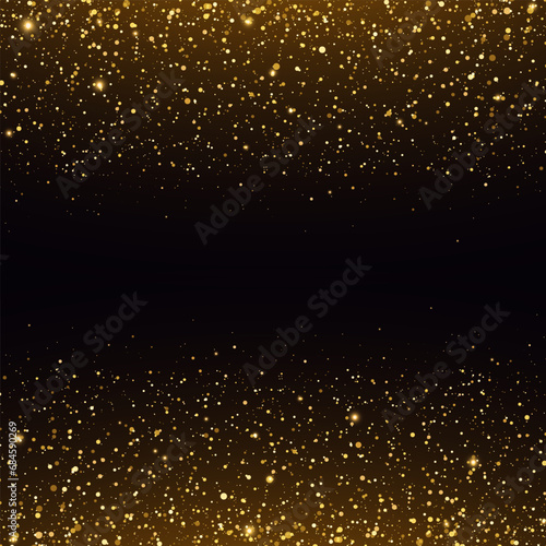 Golden glittering background. Magic dust, bokeh effect. Abstract falling golden lights and stars.