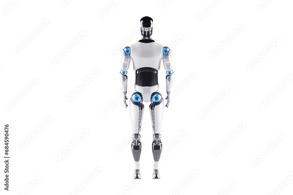 Technological modern robot full body robot isolated on white background, photorealism. Neural networks and Artificial intelligence, technology. 3D illustration, 3D rendering, copy space. Technological modern robot full body robot isolated on white background, photorealism. Neural networks and Artificial intelligence, technology. 3D illustration, 3D rendering, copy space.