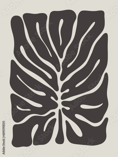 Abstract groovy floral monstera poster Y2K. Modern trendy minimalist style. Hand drawn for wallpaper, wall decor, fabric, postcard, cover, template, banner.