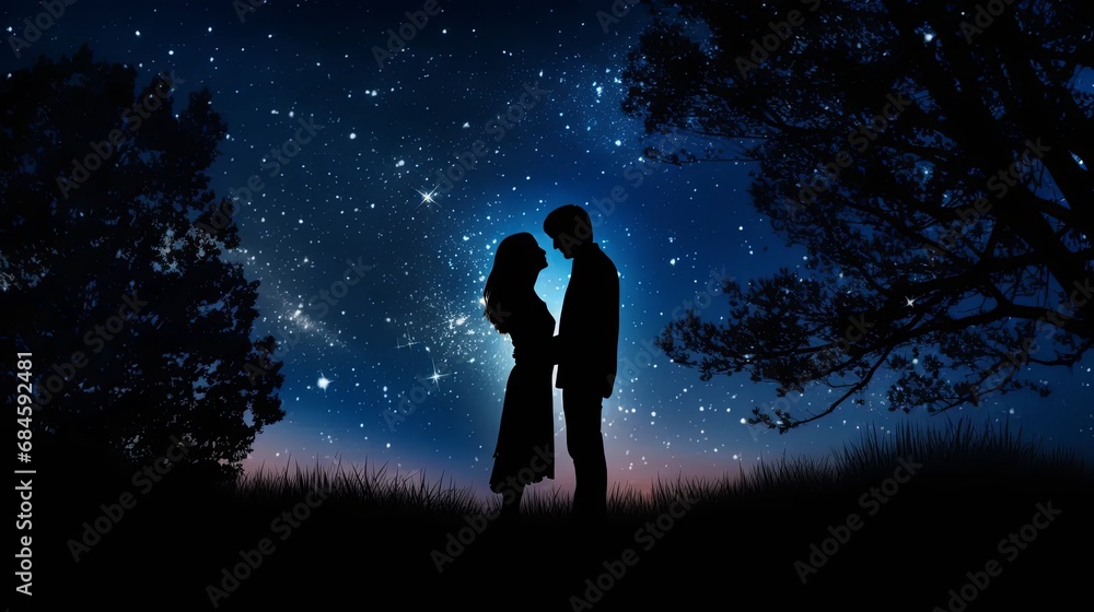 Night Silhouette of a Loving Couple Night Silhouette of a Loving Couple