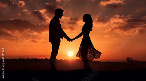Romantic Sunset Silhouette of Couple