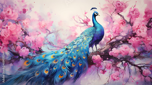 Beautiful watercolor peacock background,Generated Ai