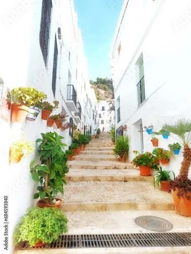 Fototapeta Naklejka Na Ścianę i Meble -  typical corners of the Andalusian village of Frigiliana, tourist destination, white village of Málaga, 