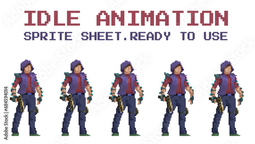 pixel art style illustration vector 8 bit 8-bit character set retro design game aseprite vintage man idle animation sprite sheet photo