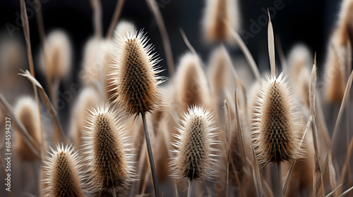 Closeup of dried teasel plant,generated with Ai photo