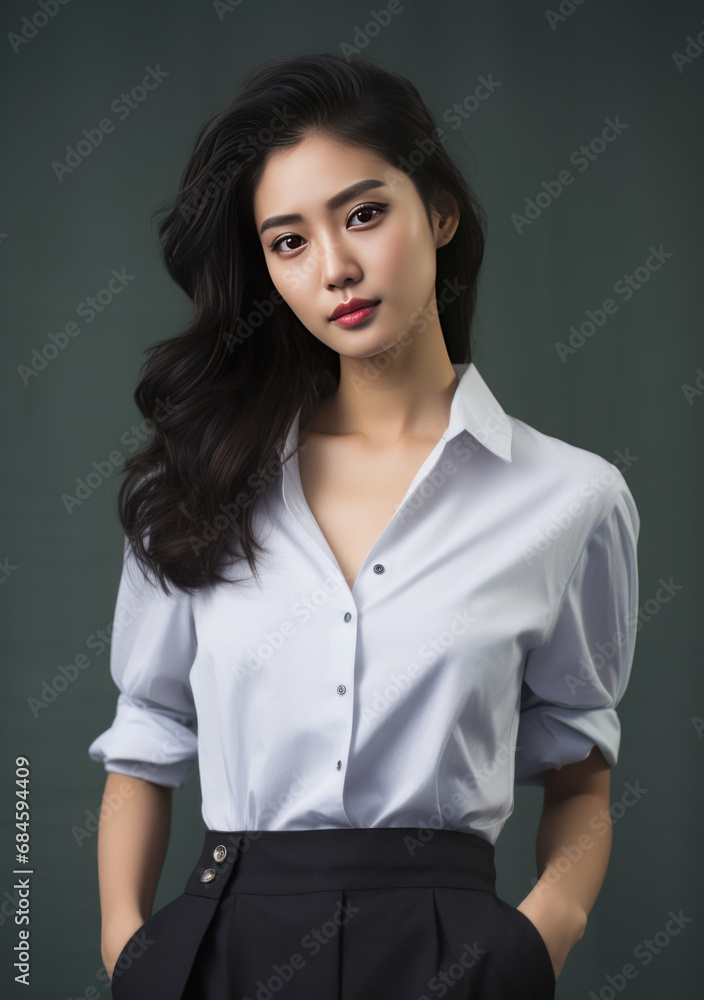 Beautiful Woman Model Asian in causal look on clear Background Beautiful Woman Model Asian in causal look on clear Background