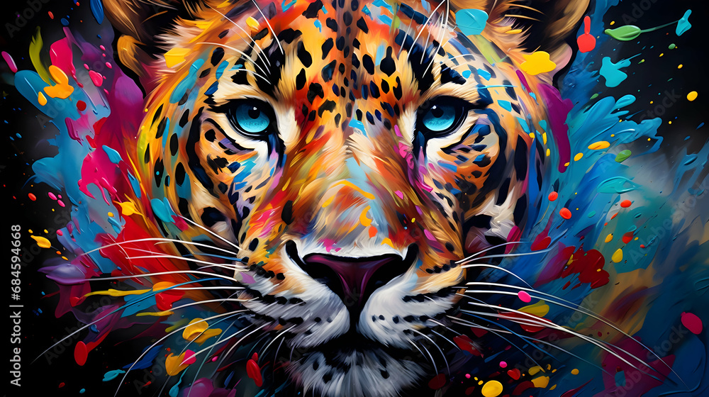 Colorful leopard portrait close up,Generated Ai