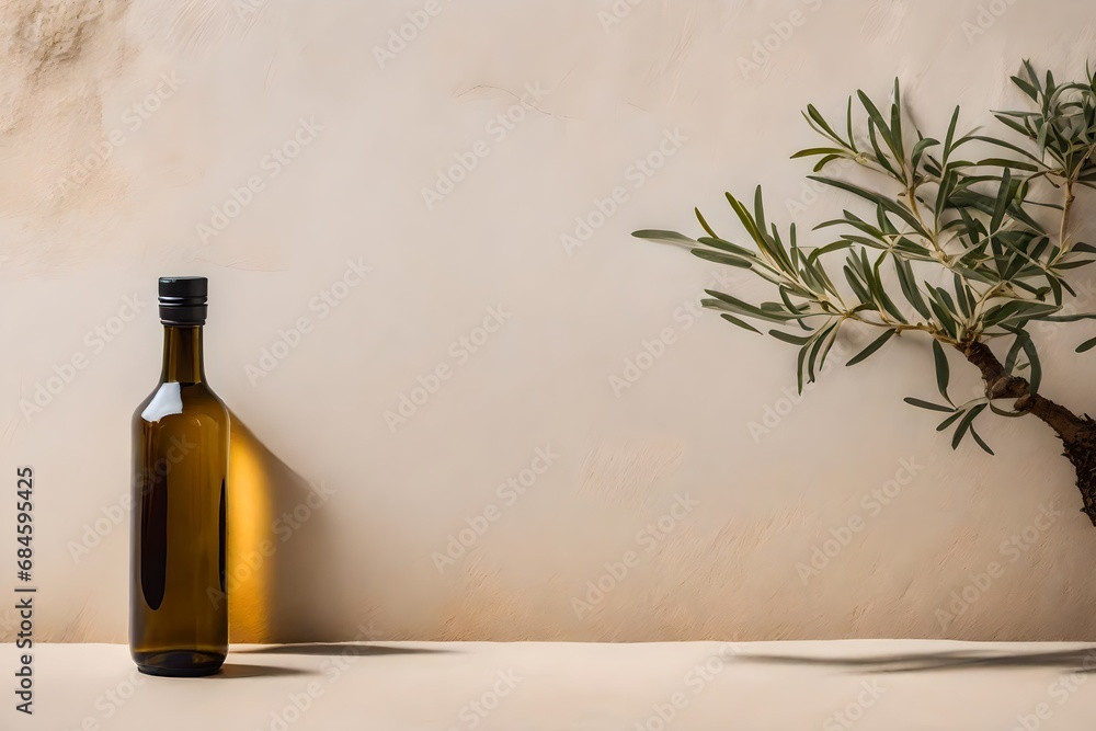 olive oil bottle container on ancient tuscan stucco wall background olive oil bottle container on ancient tuscan stucco wall background