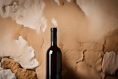 wine bottle in a tuscan old stucco stone wall , wine bottle branding template photo