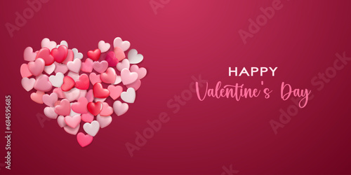 Valentine's day illustration with many red and pink hearts and holiday inscription