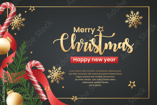 christmas card with cane, merry christmas card horizontal black background, christmas elements, golden color christmas banner illustration, merry christmas card, merry christmas banner, christmass 