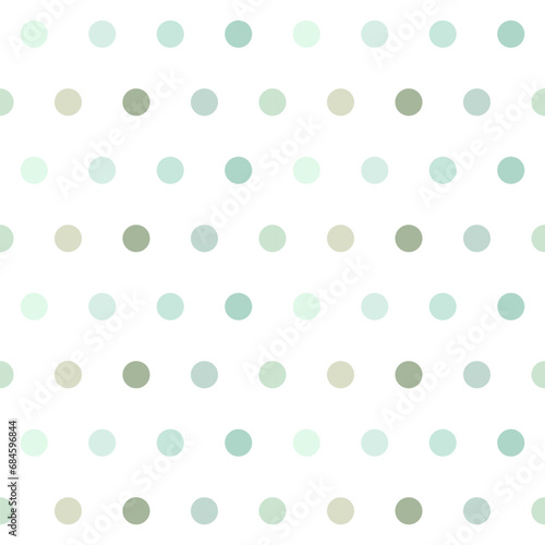 Beautiful geometric seamless pattern vector. Pastel green tone circles on white background. Green dots wallpaper. Design for fabric, textile, skirt, shirt, scarf, wrapping paper, crafting tape, washi