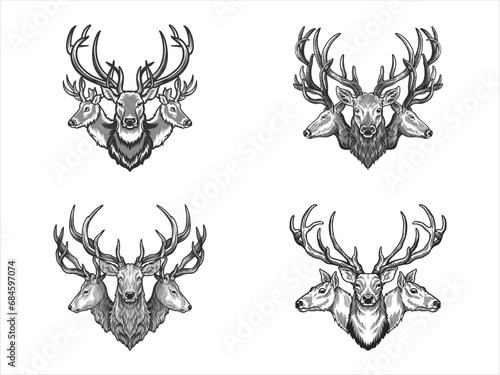 three deer head silhouette