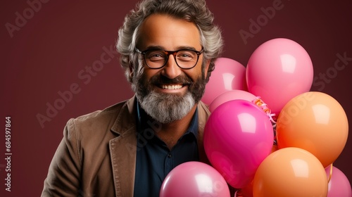 Senior Man Celebrating Birthday On Color , Background HD, Illustrations © Cove Art