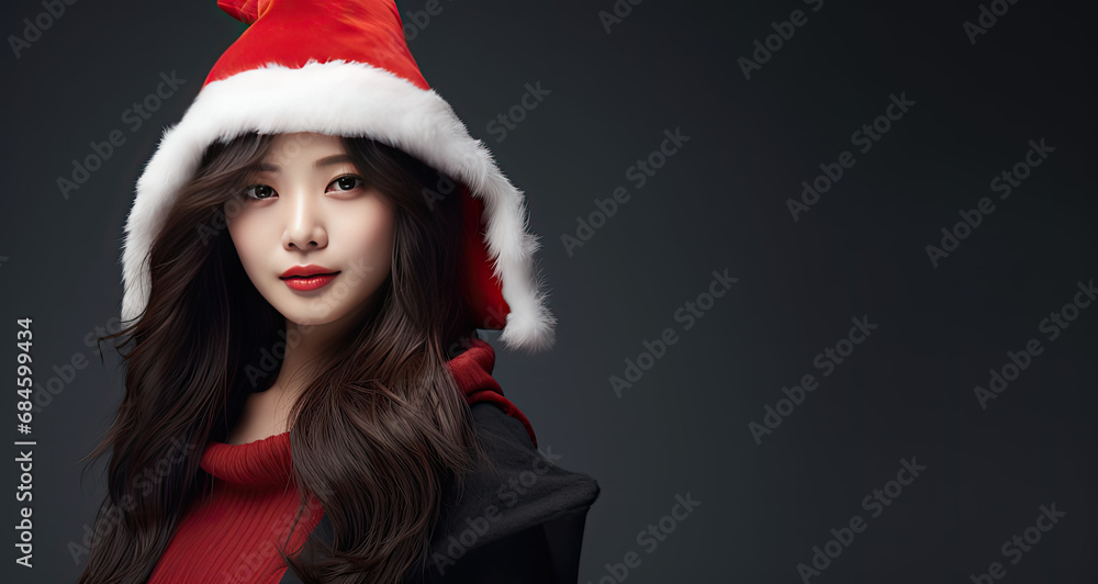 asian woman with santa hat posing for photography