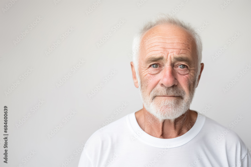 Portrait of a mature good looking man neutral expression, white and neutral teeshirt and background Portrait of a mature good looking man neutral expression, white and neutral teeshirt and background