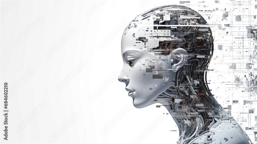 technology illustration of artificial intelligence, white backg technology illustration of artificial intelligence, white backg