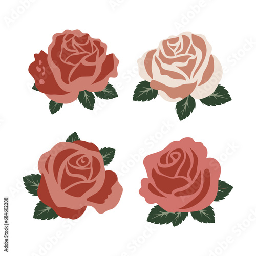 set of roses isolated on white background