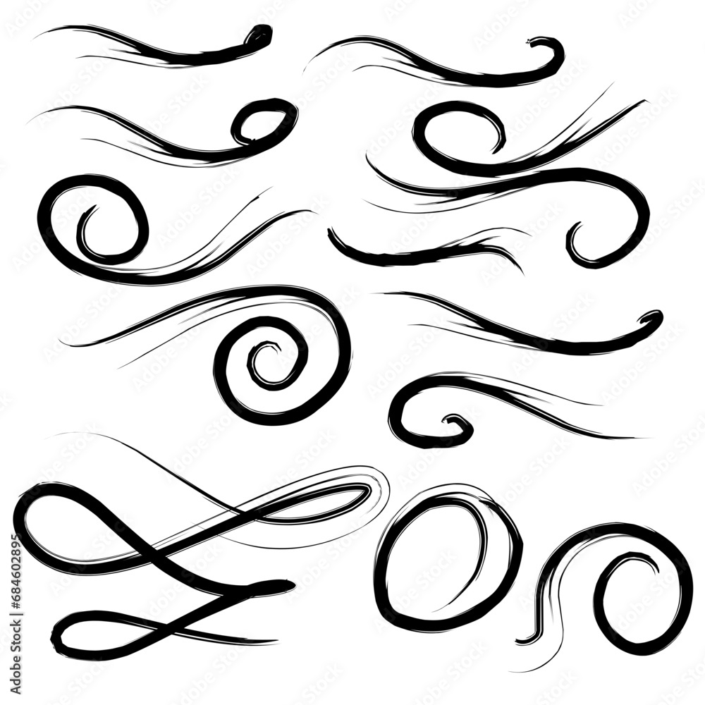 Fototapeta premium Black Swirls Swoosh Vector Accent Line Work
