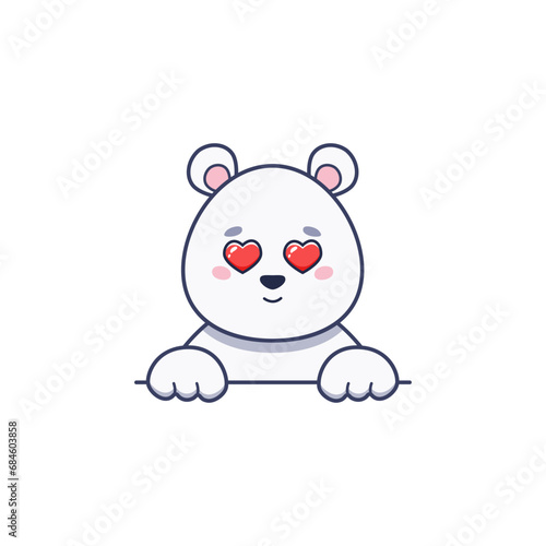 Cute polar bear in love with heart eyes in cartoon style. Vector flat illustration