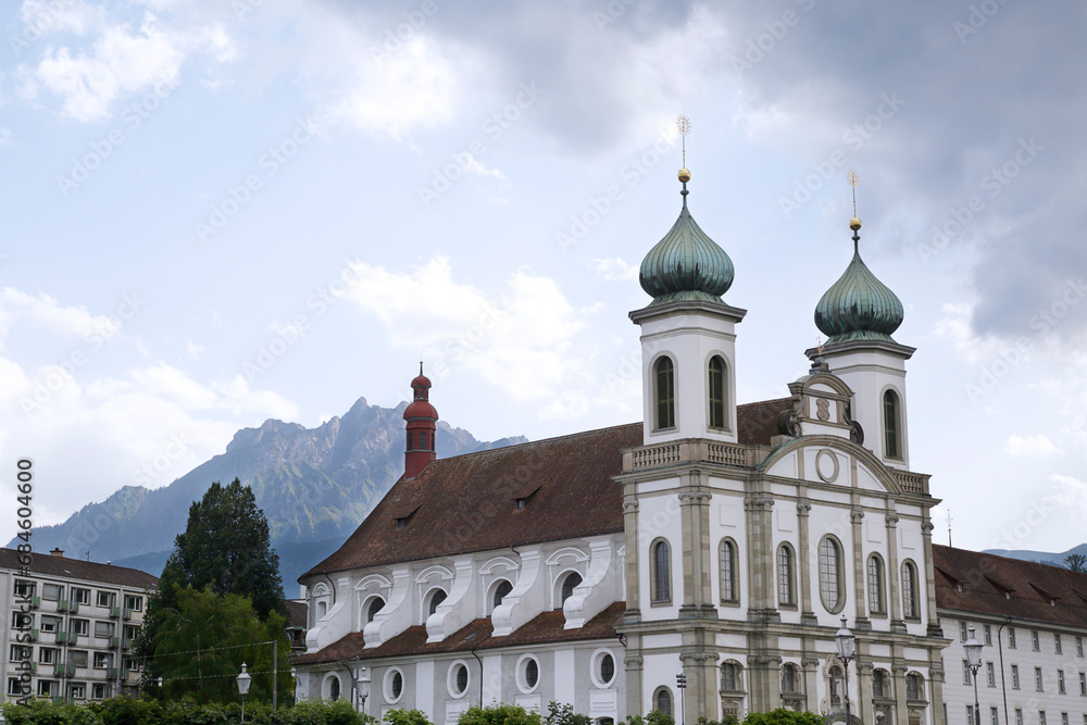 Panoramic view of Jesuit church (Jesuitenkirche), Lucerne, Switzerland.