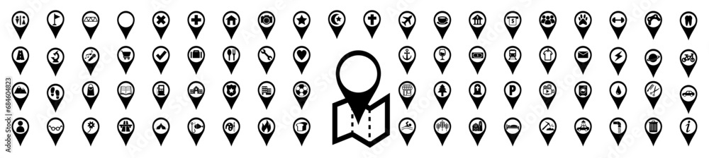 Naklejka premium location pin map sign, location mark icon pack, 50 set