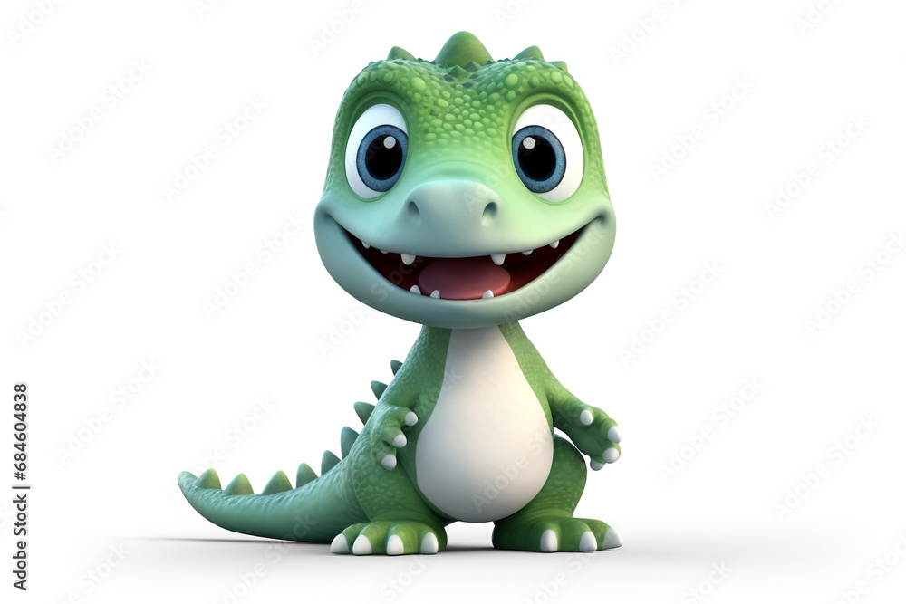 Fototapeta premium Cute Little Dinosaur 3D illustration white background