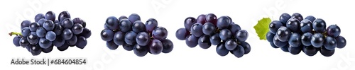 Bunch of purple grapes collection isolated in white transparent background.