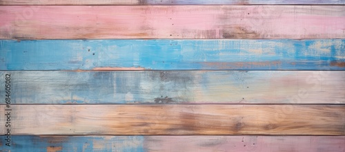 A Vibrant Mosaic of Blue and Pink Paint on a Textured Wooden Wall created images with generative ai