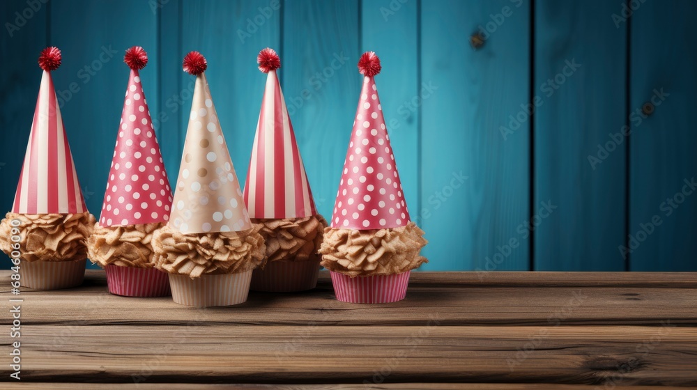 Various Party Hats On Wooden Background , Background HD, Illustrations Various Party Hats On Wooden Background , Background HD, Illustrations