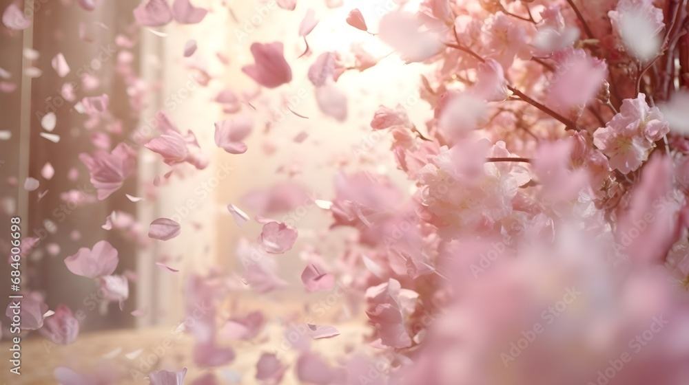 Flower petals flying through an open door of a house. Flower petals flying through an open door of a house.