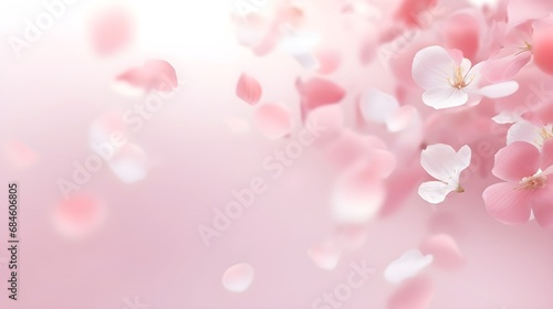 Abstract pastel pink and white flower petals flying in the air. Spring minimal background.