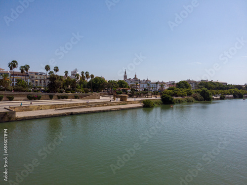 View of the waterfront of the Guadalquivir River in Seville  Andalusia  Spain.