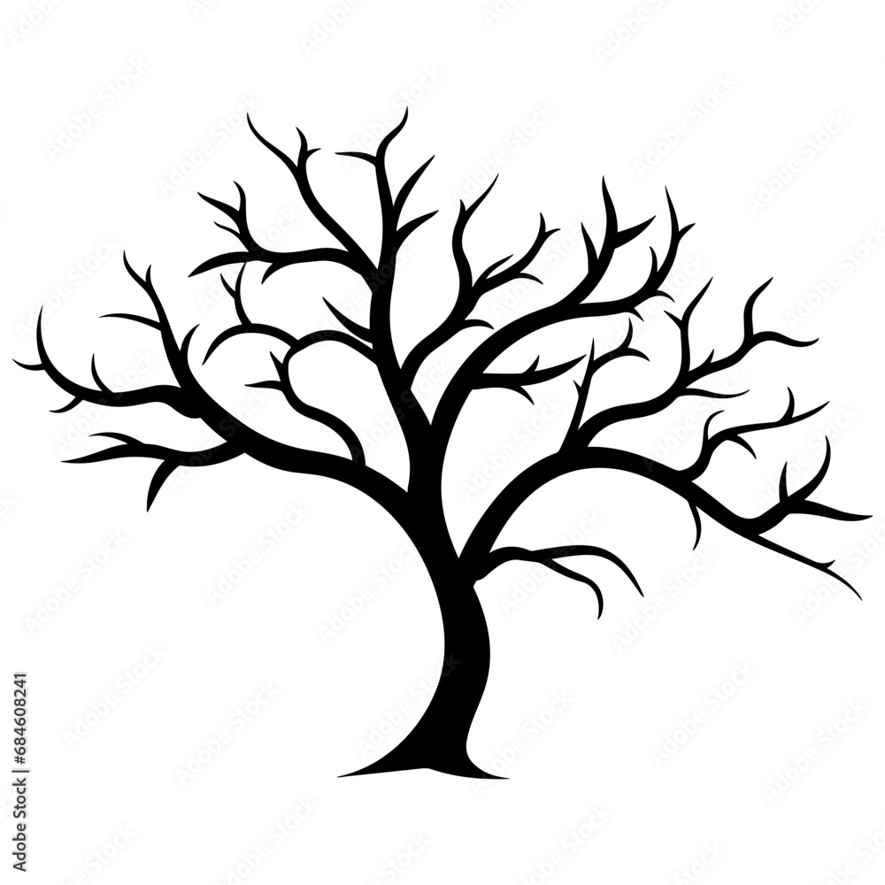 A Branch Tree without leaves vector Silhouette clipart isolated on a white background