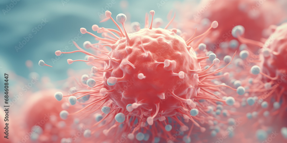Cancer cells under the microscope, macro 3d rendering style. Texture of cancer malignant tumor molecules. Cancer cells under the microscope, macro 3d rendering style. Texture of cancer malignant tumor molecules.