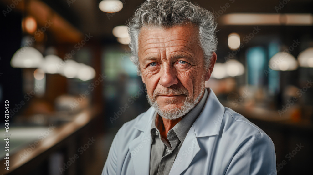 Fototapeta premium Sympathetic Pharmacist:in a Pharmacy, Background Wallpaper Brainstorming Magazine Cover Health Care