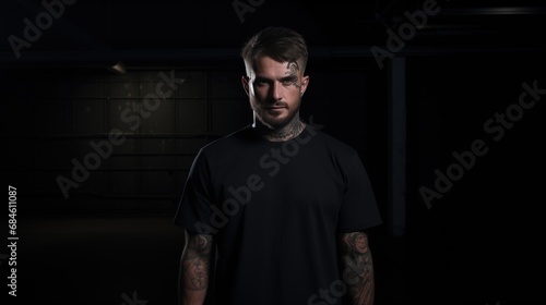 lifestyle mood of a tattooed guy in black