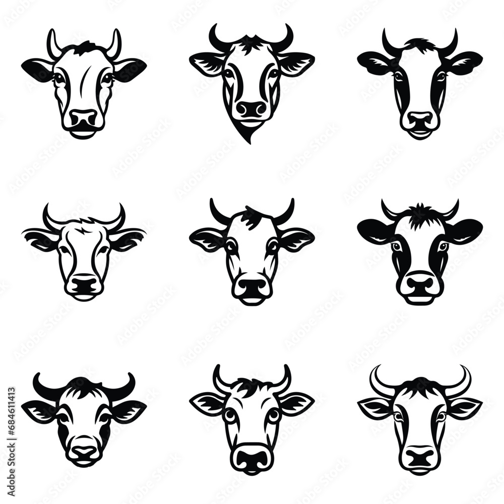 Cows Flat Icon Set Isolated On White Background Cows Flat Icon Set Isolated On White Background