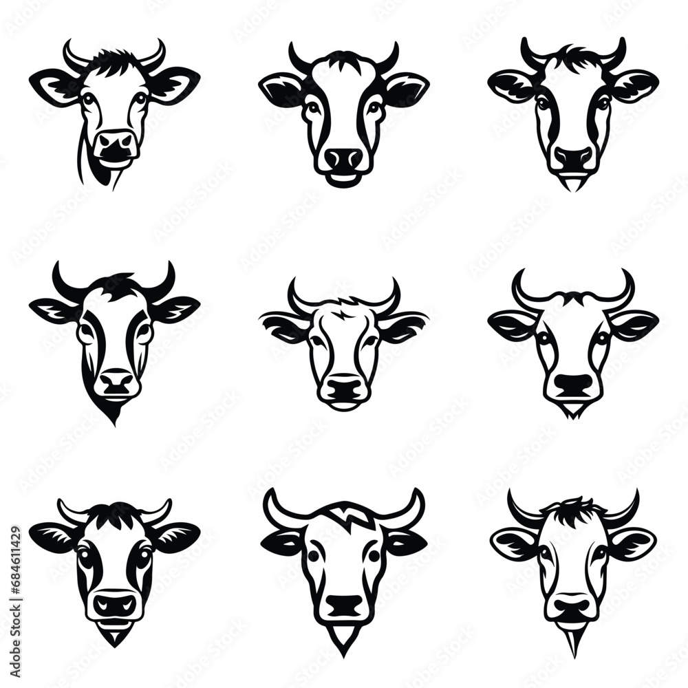 Cows Flat Icon Set Isolated On White Background Cows Flat Icon Set Isolated On White Background