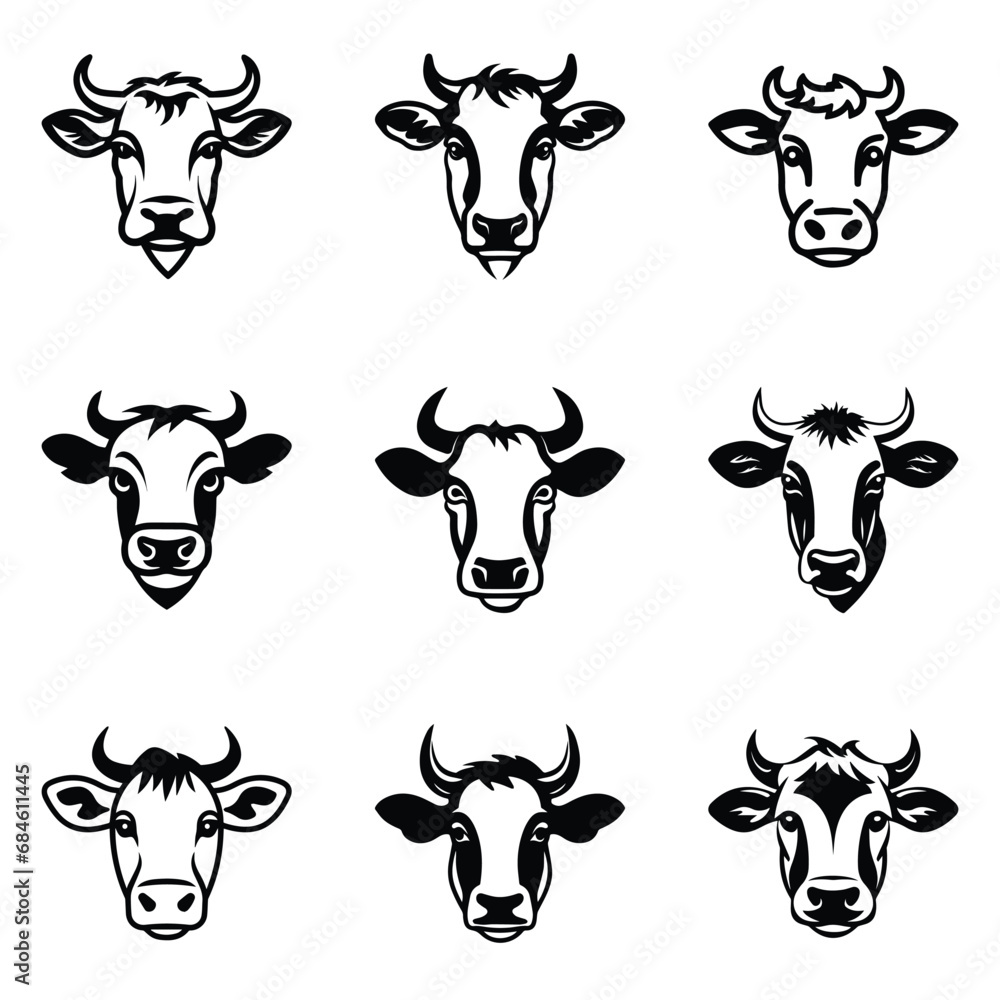 Cows Flat Icon Set Isolated On White Background Cows Flat Icon Set Isolated On White Background