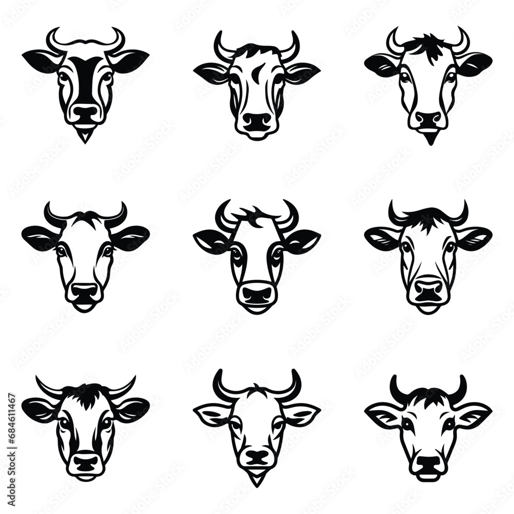 Cows Flat Icon Set Isolated On White Background Cows Flat Icon Set Isolated On White Background