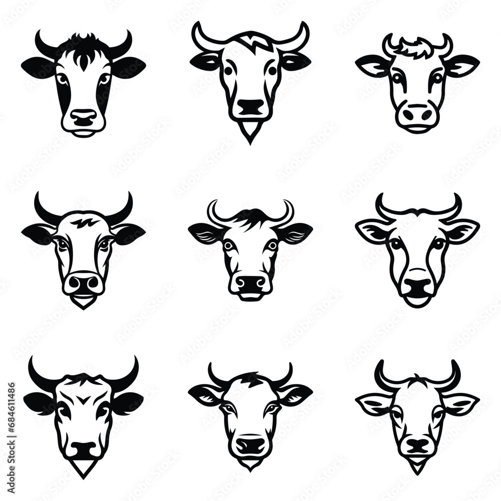 Cows Flat Icon Set Isolated On White Background Cows Flat Icon Set Isolated On White Background