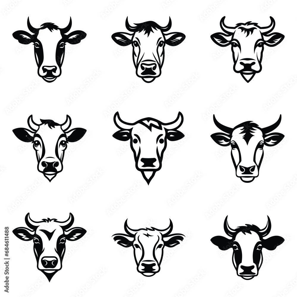 Cows Flat Icon Set Isolated On White Background Cows Flat Icon Set Isolated On White Background