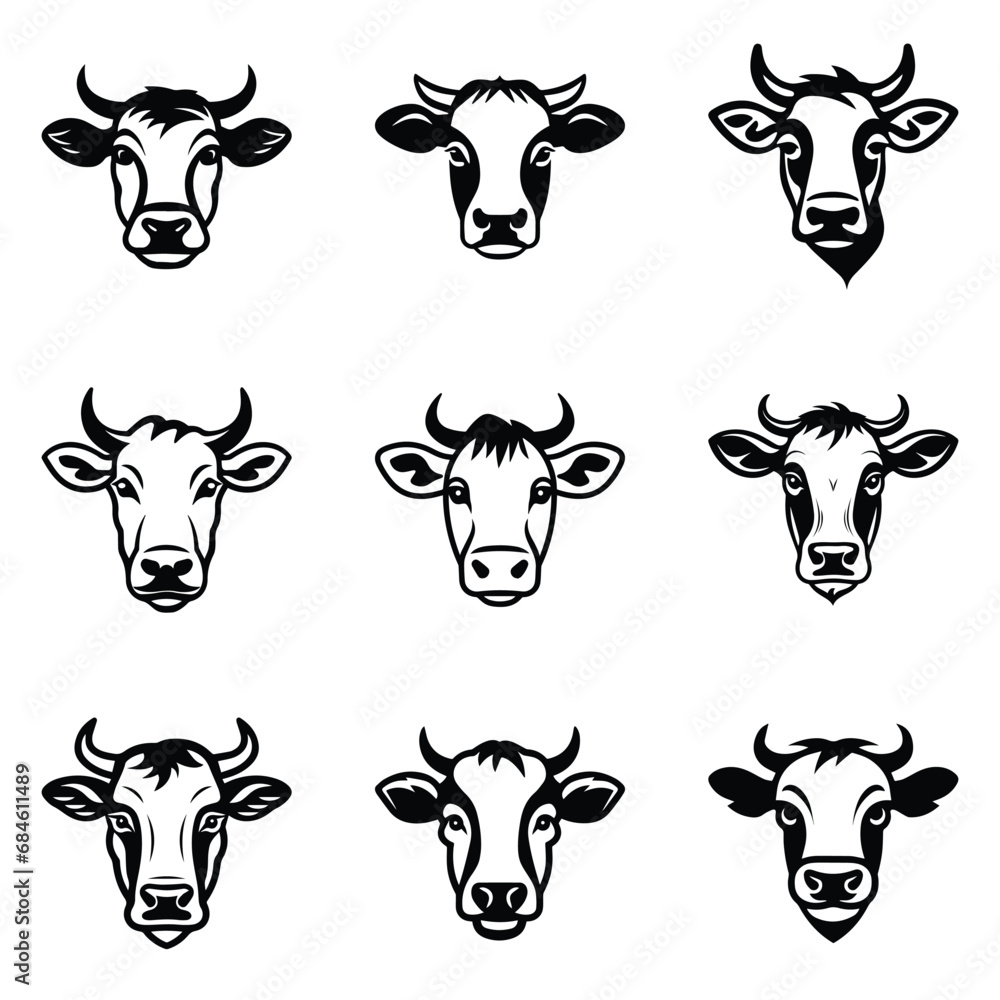 Cows Flat Icon Set Isolated On White Background Cows Flat Icon Set Isolated On White Background