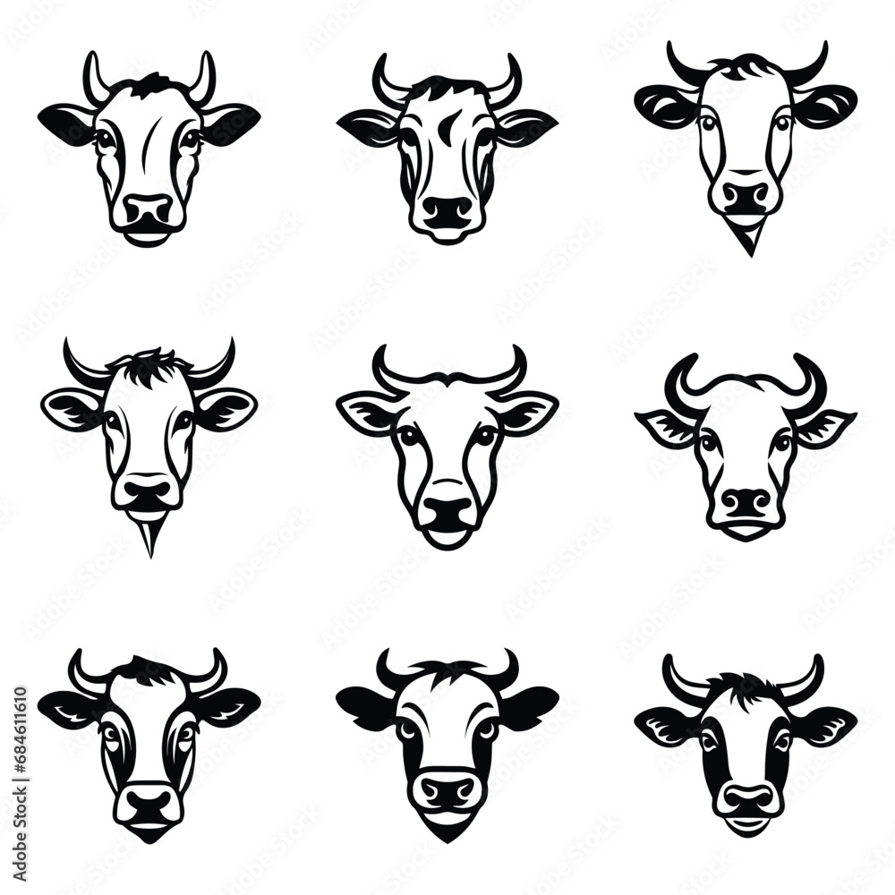 Cows Flat Icon Set Isolated On White Background Cows Flat Icon Set Isolated On White Background