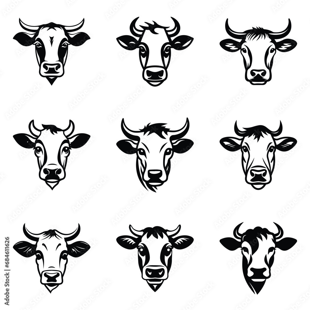 Cows Flat Icon Set Isolated On White Background Cows Flat Icon Set Isolated On White Background