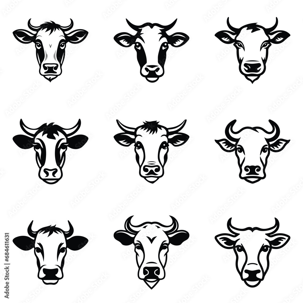 Cows Flat Icon Set Isolated On White Background Cows Flat Icon Set Isolated On White Background