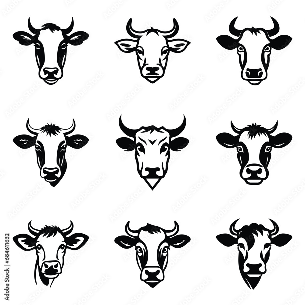 Cows Flat Icon Set Isolated On White Background Cows Flat Icon Set Isolated On White Background