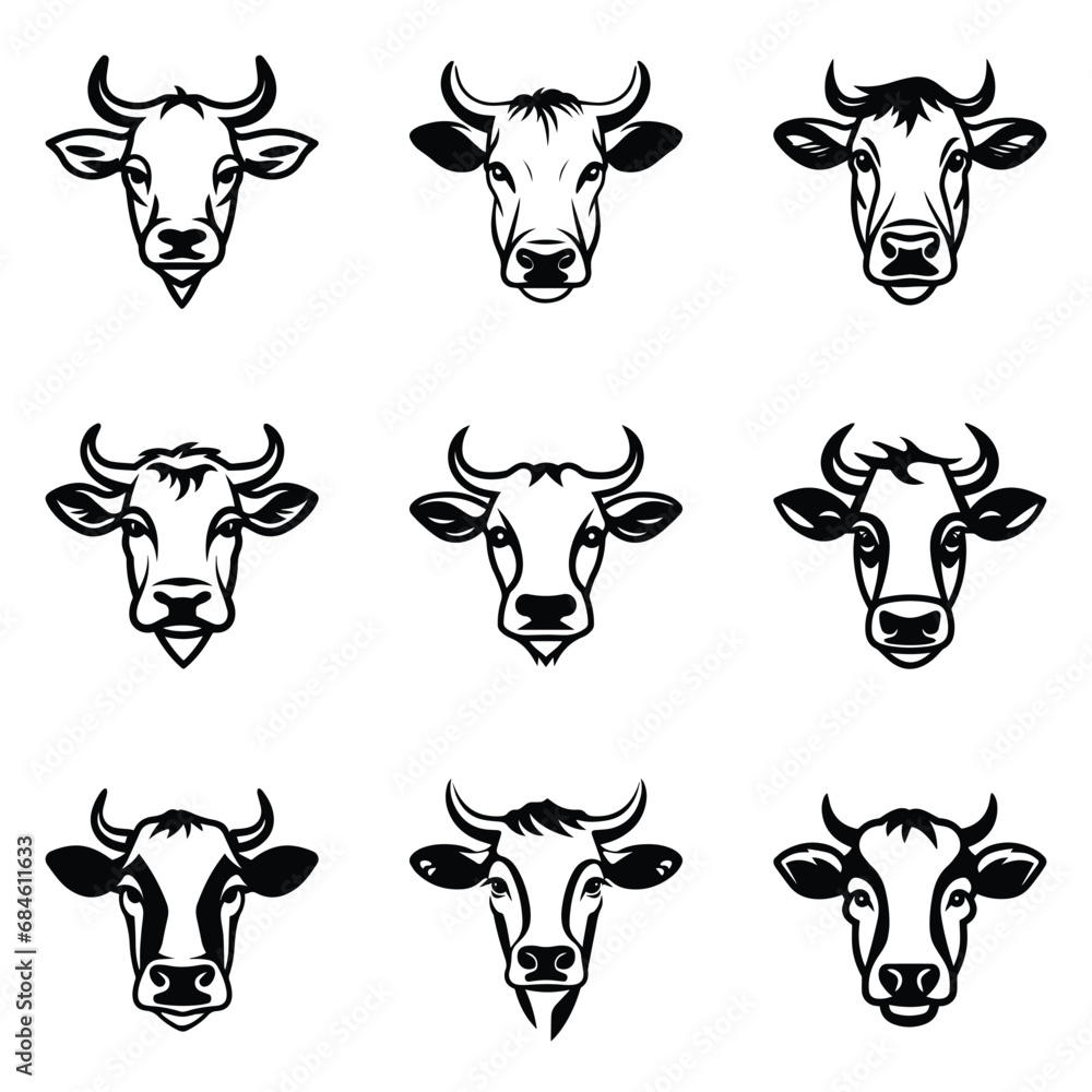 Cows Flat Icon Set Isolated On White Background Cows Flat Icon Set Isolated On White Background