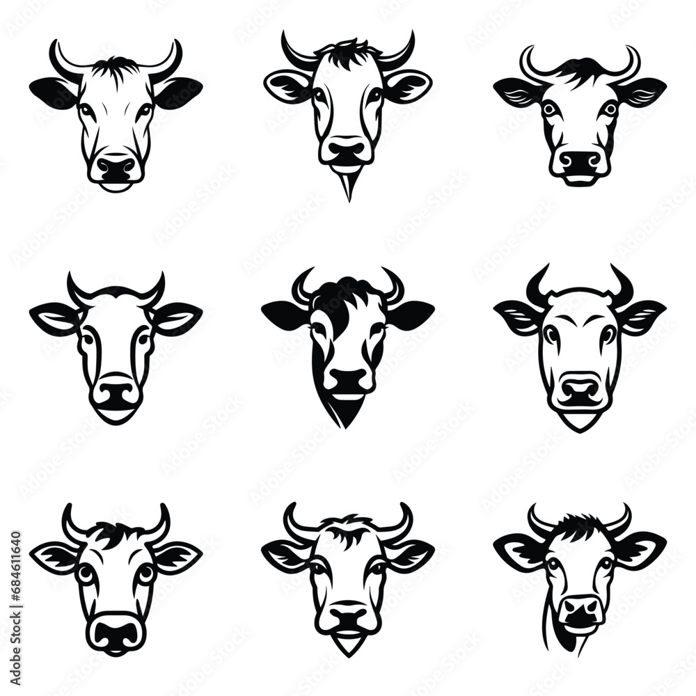 Cows Flat Icon Set Isolated On White Background Cows Flat Icon Set Isolated On White Background